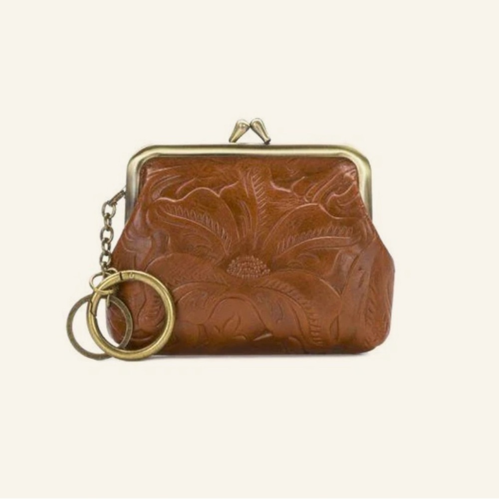 Embossed Leather Coin Purse with Gold Accents